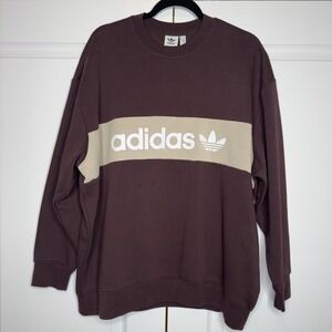 Adidas Sweatshirt Women's Medium Brown Trefoil Logo Crewneck Pullover IN7732